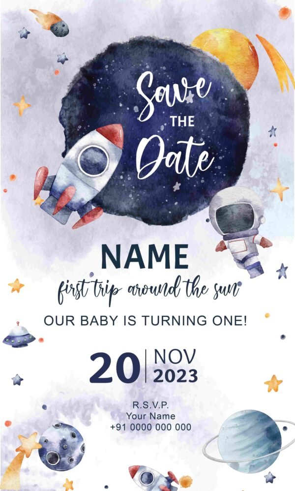 Space and Astronout Birthday Invitation Card | 3video